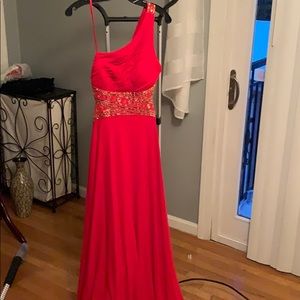 Floor Length Red Dress by Betsy Dam